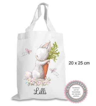 zuckersüße Freundebuchtasche Tasche Hase mit Möhrchen (personalisiert) Kindergarten Wunschname KITA Kindergarten Einschulung Lüttentüddel®